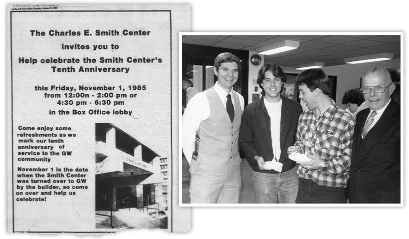 Smith Center 10th Anniversary Invite and a group of attendees