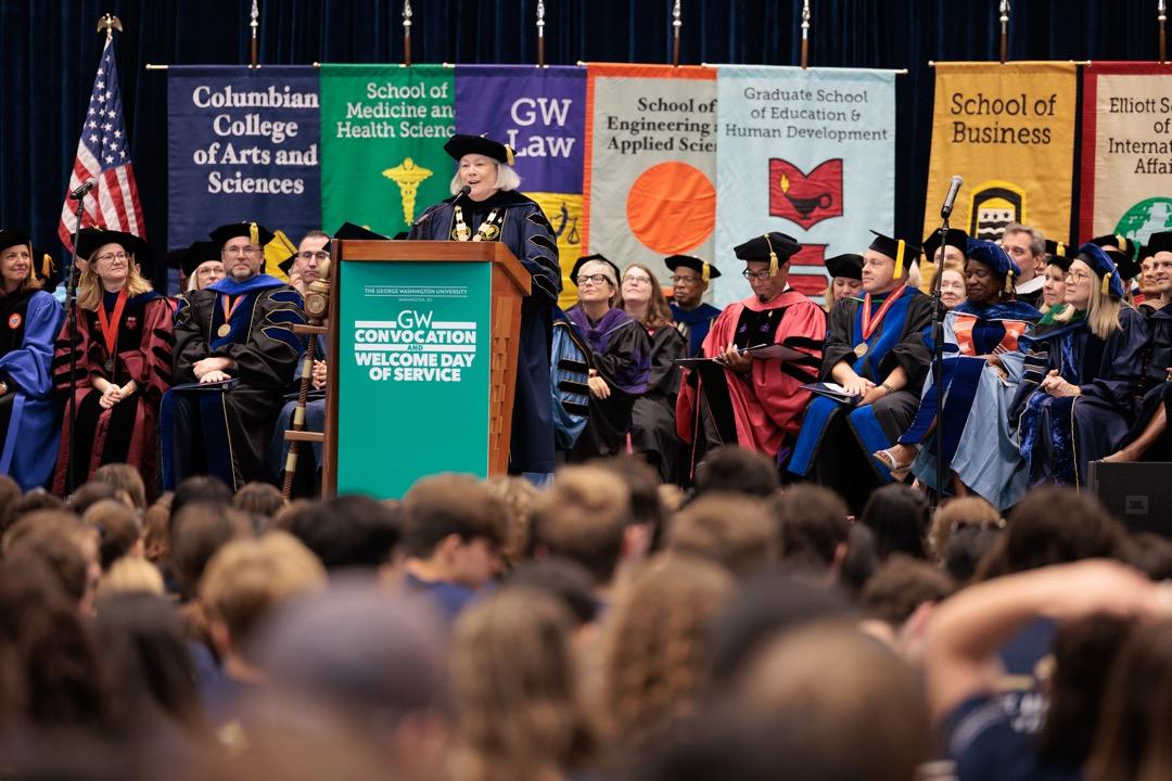 2024 Convocation with President Ellen Granberg at the podium